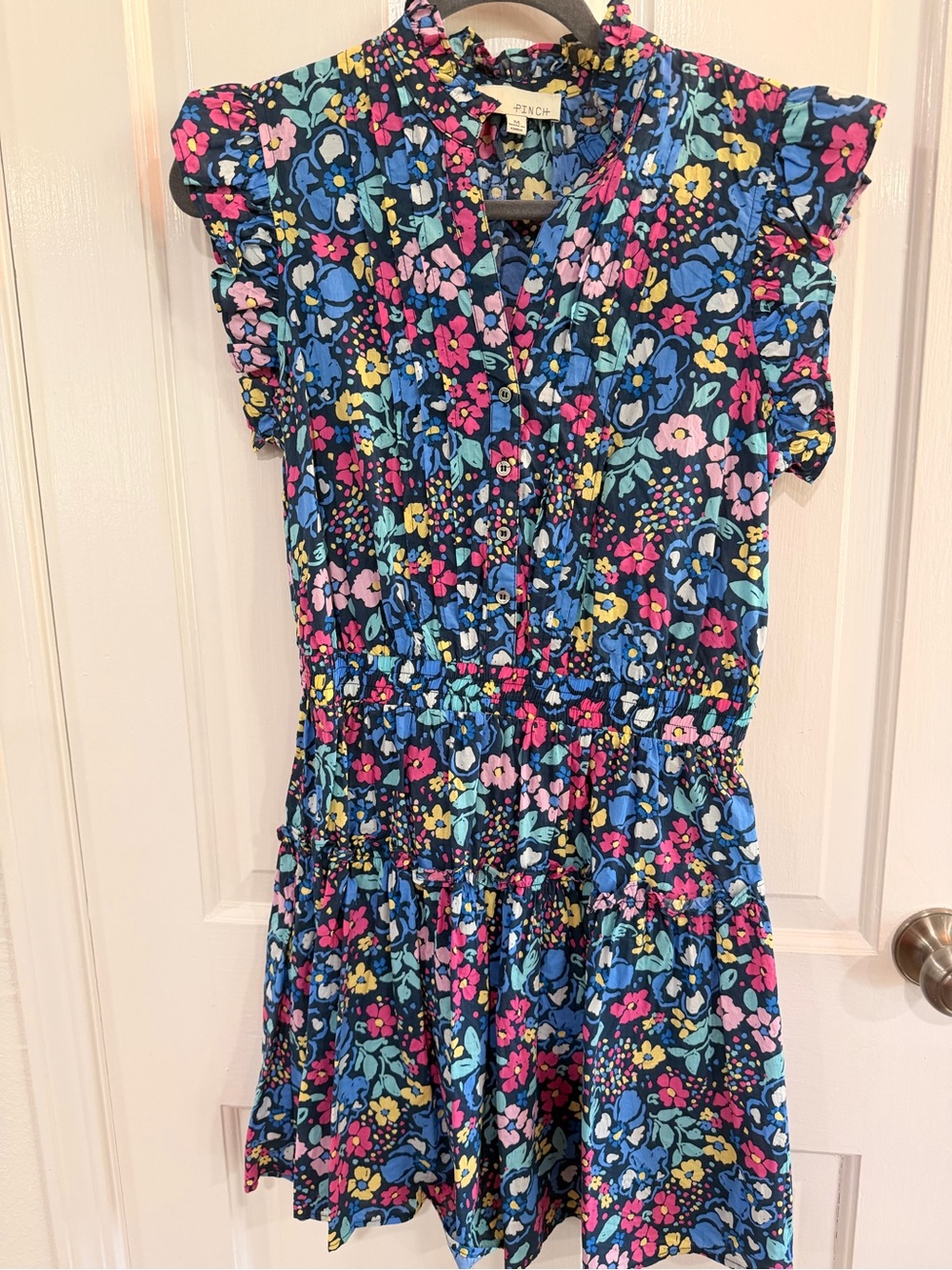 Floral Ruffle Sleeve Dress in Navy Blue and Multicolor